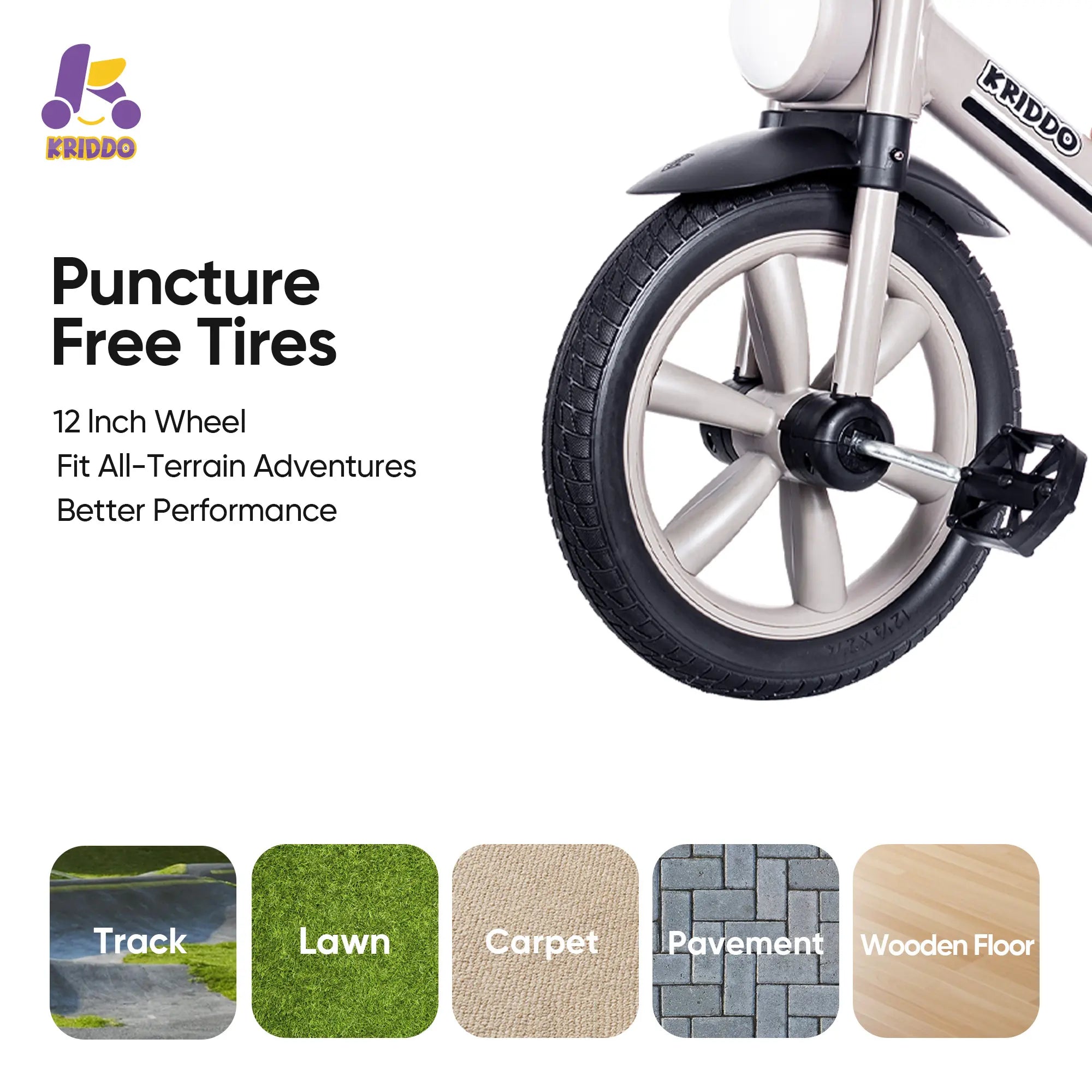 KRIDDO grey tricycle with puncture-free tires