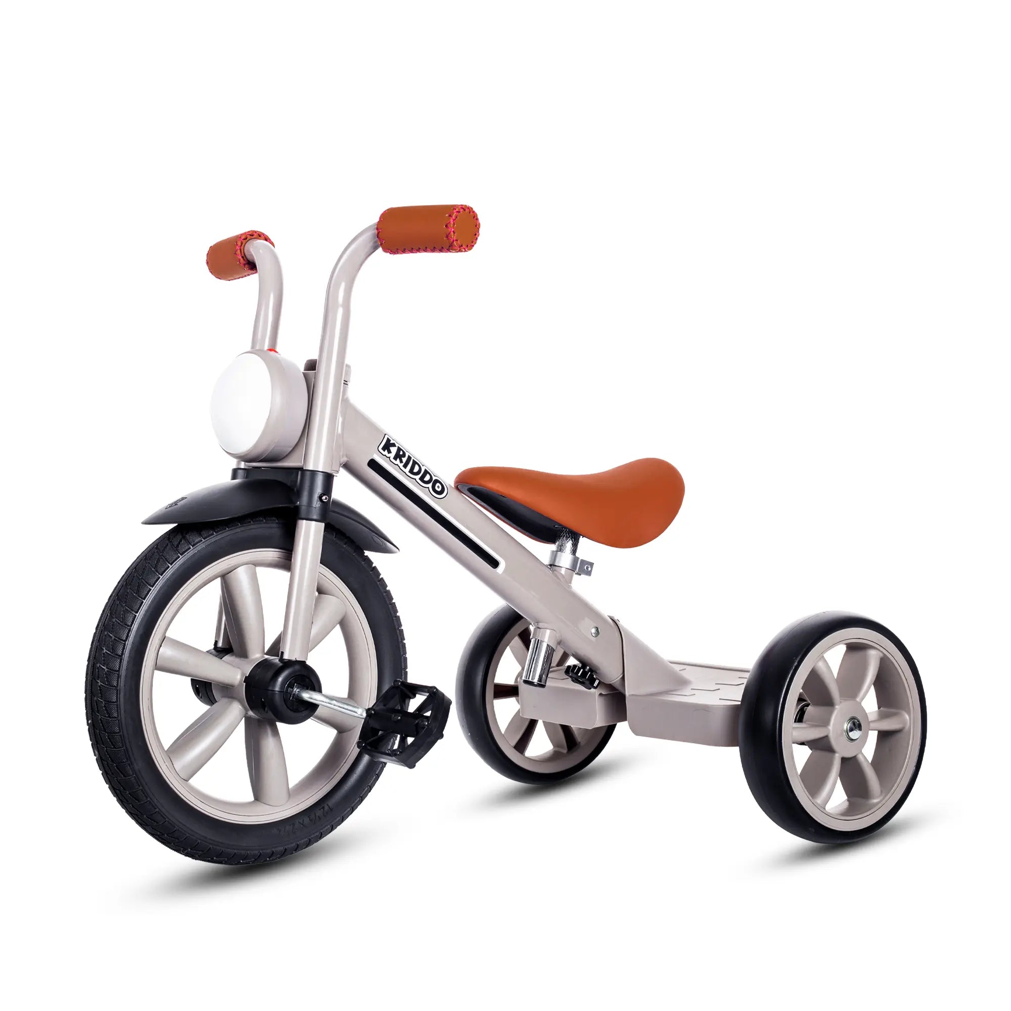 KRIDDO Kids Tricycle with Headlight and Pedals for 2 to 5 Years Old Grey