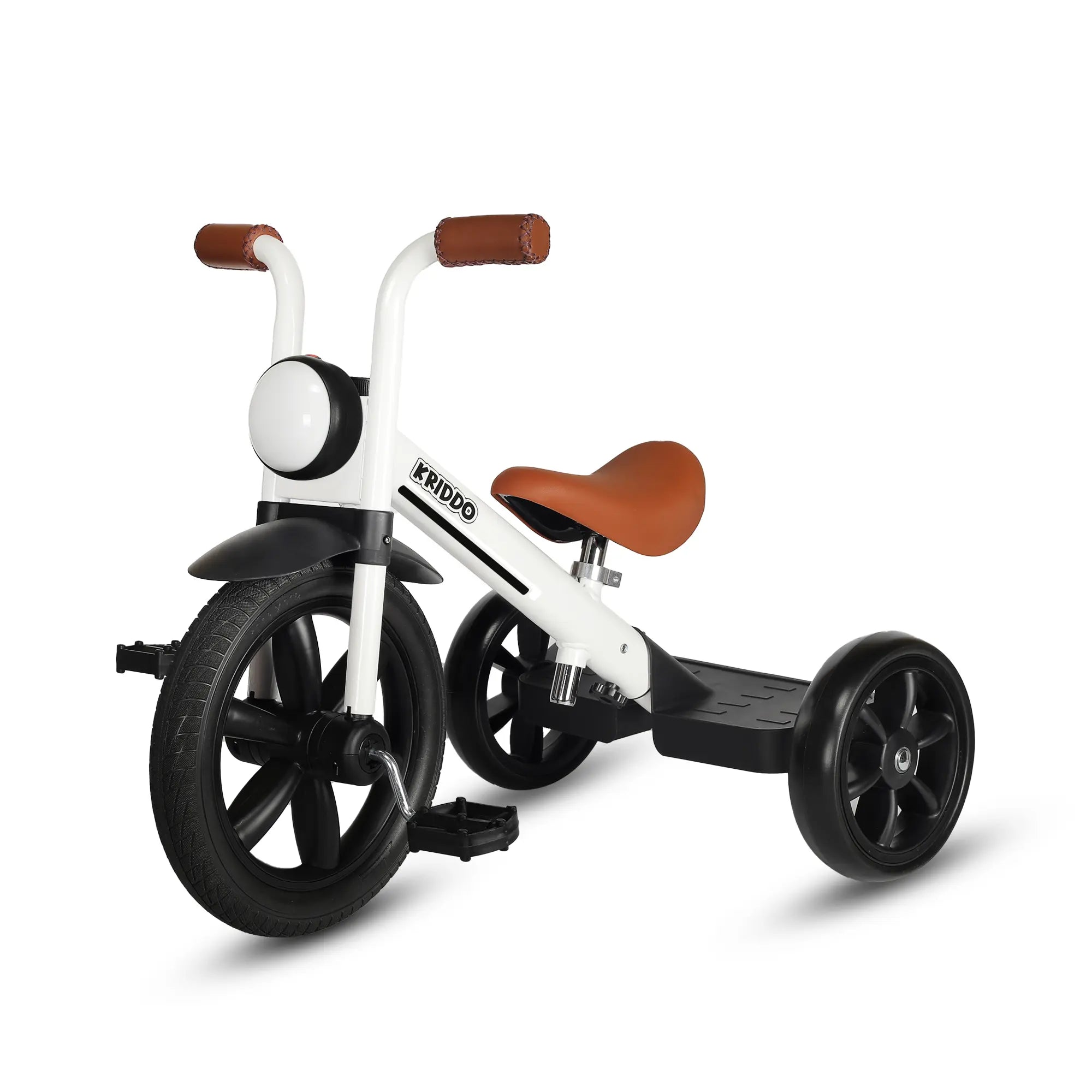 KRIDDO Kids Tricycle with Headlight and Pedals for 2 to 5 Years Old White