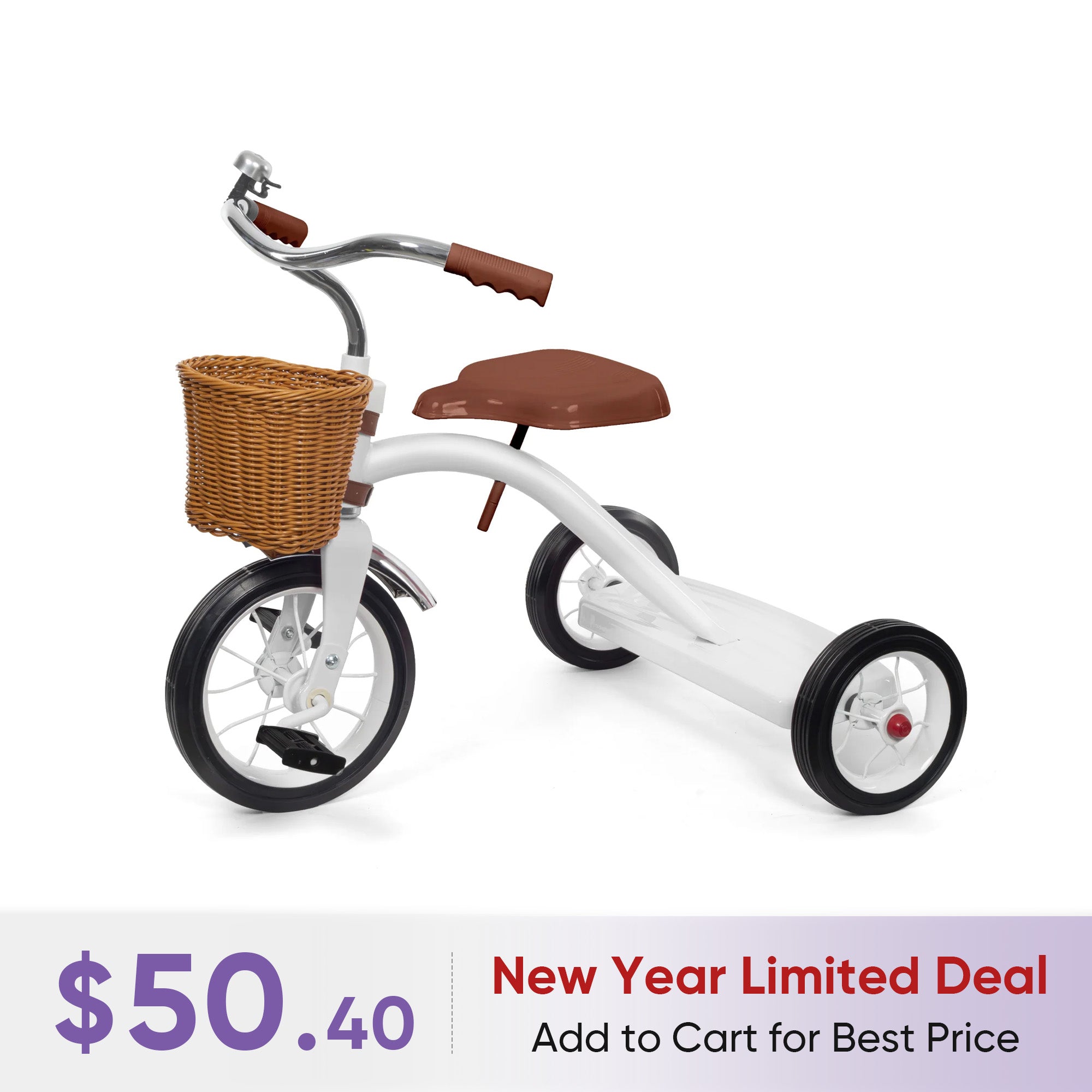 KRIDDO Metal Classic Tricycle with Removable basket for 2 to 4 Years Old White