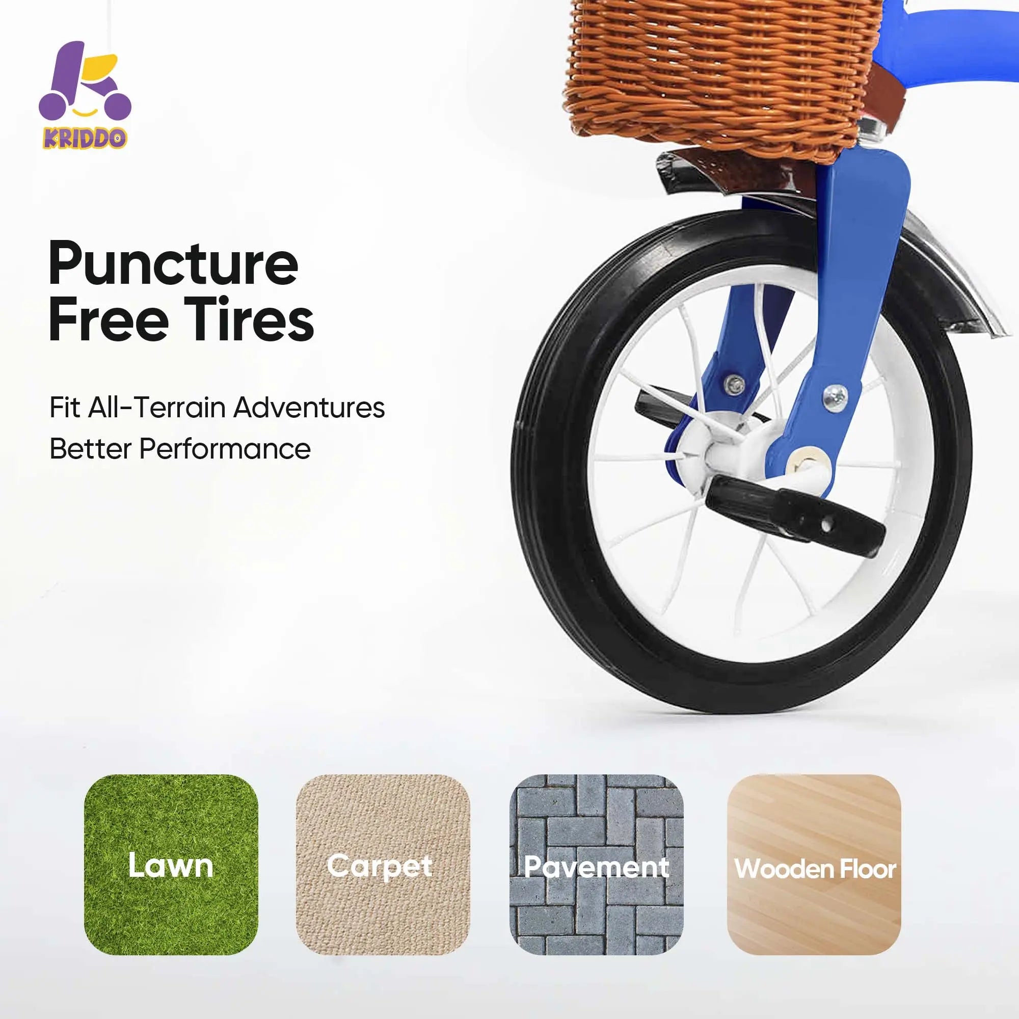 KRIDDO Metal Classic Tricycle with Removable basket for 2 to 4 Years Old Blue