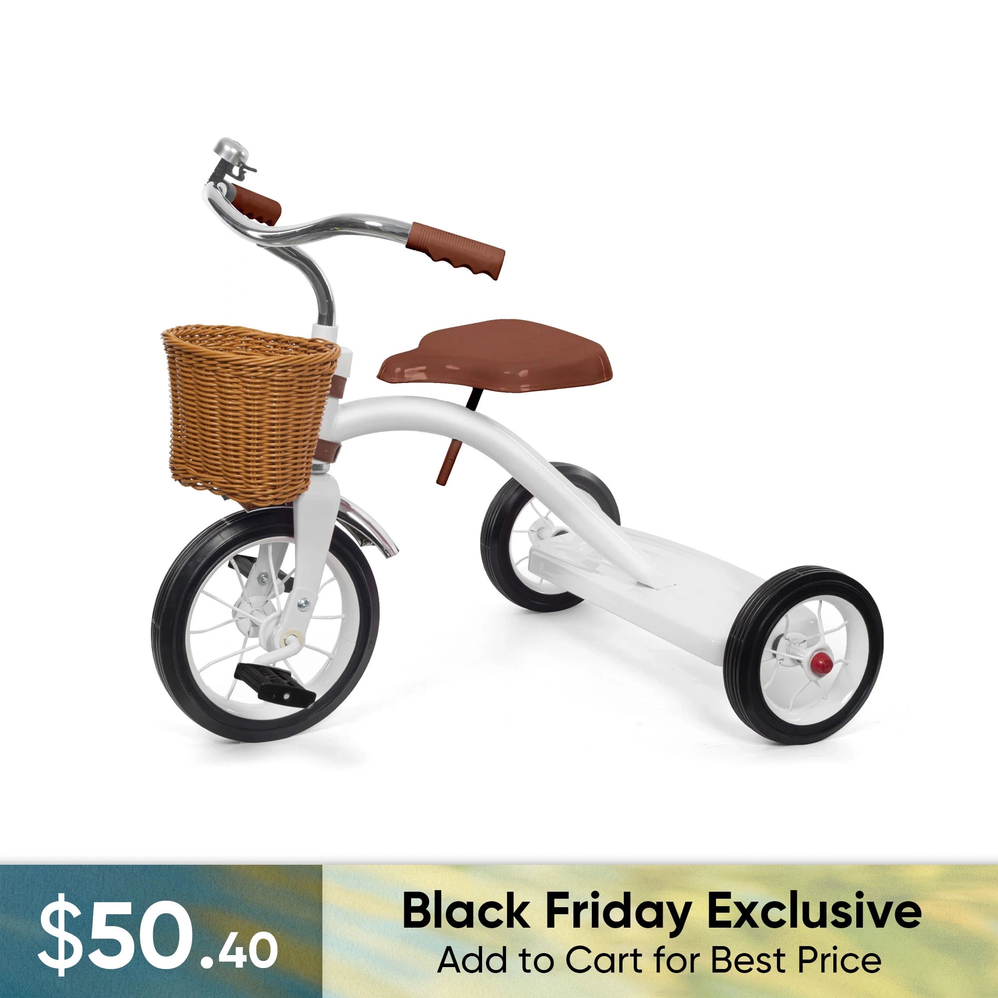 KRIDDO Metal Classic Tricycle with Removable basket for 2 to 4 Years Old White