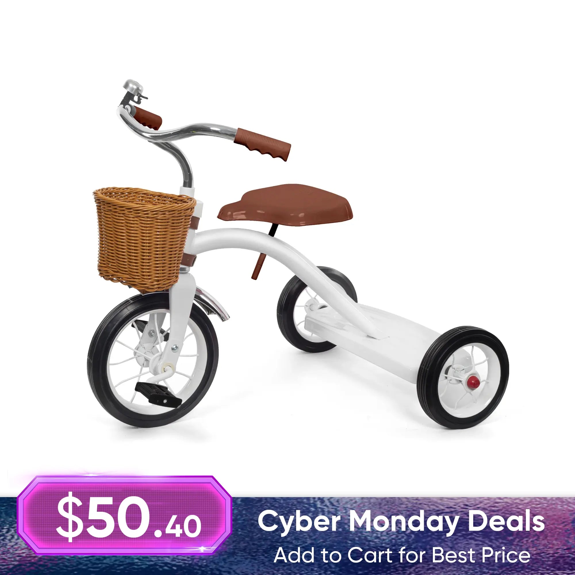 KRIDDO Metal Classic Tricycle with Removable basket for 2 to 4 Years Old White