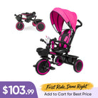 KRIDDO 7-in-1 Kids Tricycle Stroller with Push Handle for 18 Months to 5 Years Old Pink