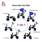 KRIDDO 7-in-1 Kids Tricycle Stroller with Push Handle for 18 Months to 5 Years Old Blue
