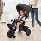 KRIDDO 7-in-1 Kids Tricycle Stroller with Push Handle for 18 Months to 5 Years Old Grey