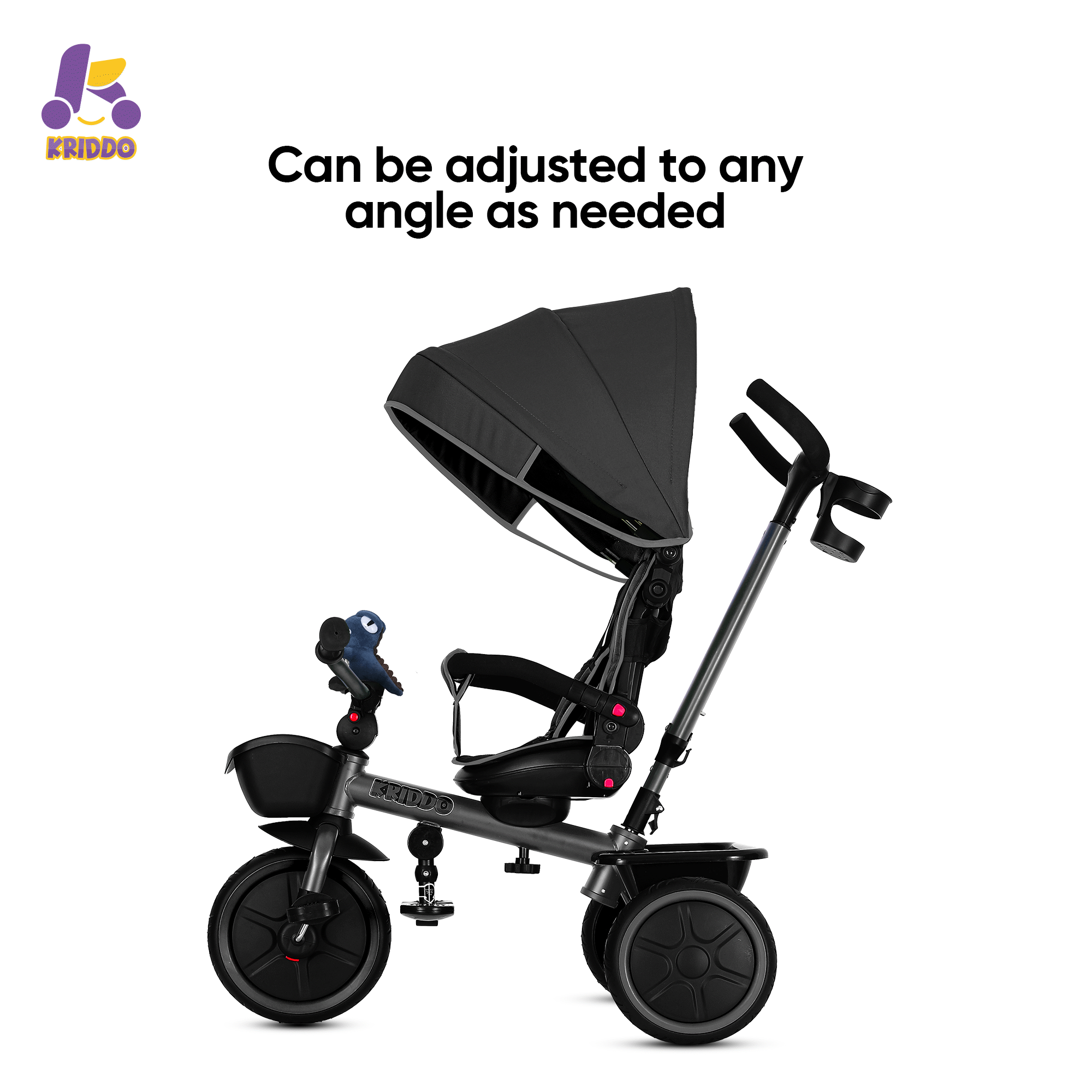 KRIDDO 7-in-1 Kids Tricycle Stroller with Push Handle for 18 Months to 5 Years Old Grey