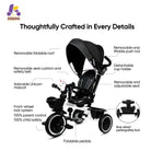 KRIDDO 7-in-1 Kids Tricycle Stroller with Push Handle for 18 Months to 5 Years Old White