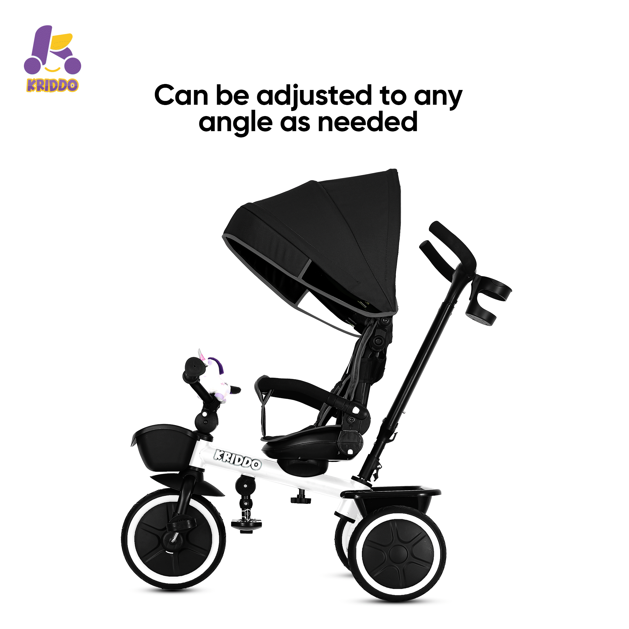 KRIDDO 7-in-1 Kids Tricycle Stroller with Push Handle for 18 Months to 5 Years Old White