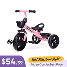 KRIDDO Toddler Training Tricycle With Fixed Wheels for 2 to 5 Years Old Pink