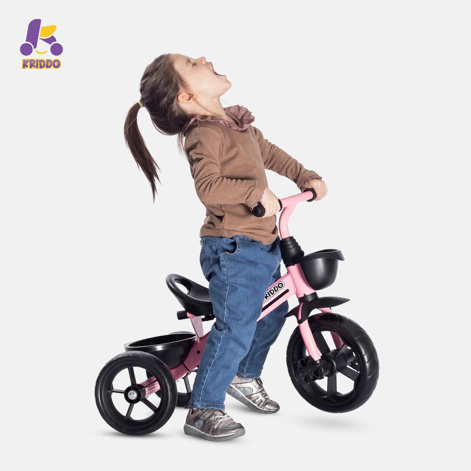 KRIDDO Toddler Training Tricycle With Fixed Wheels for 2 to 5 Years Old Pink