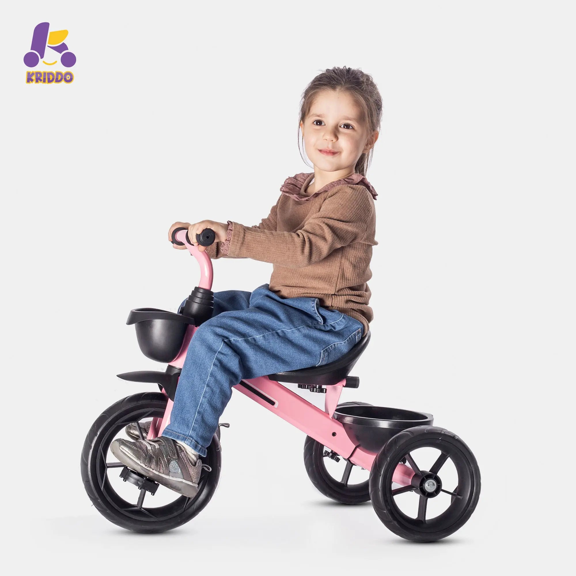 KRIDDO Toddler Training Tricycle With Fixed Wheels for 2 to 5 Years Old Pink