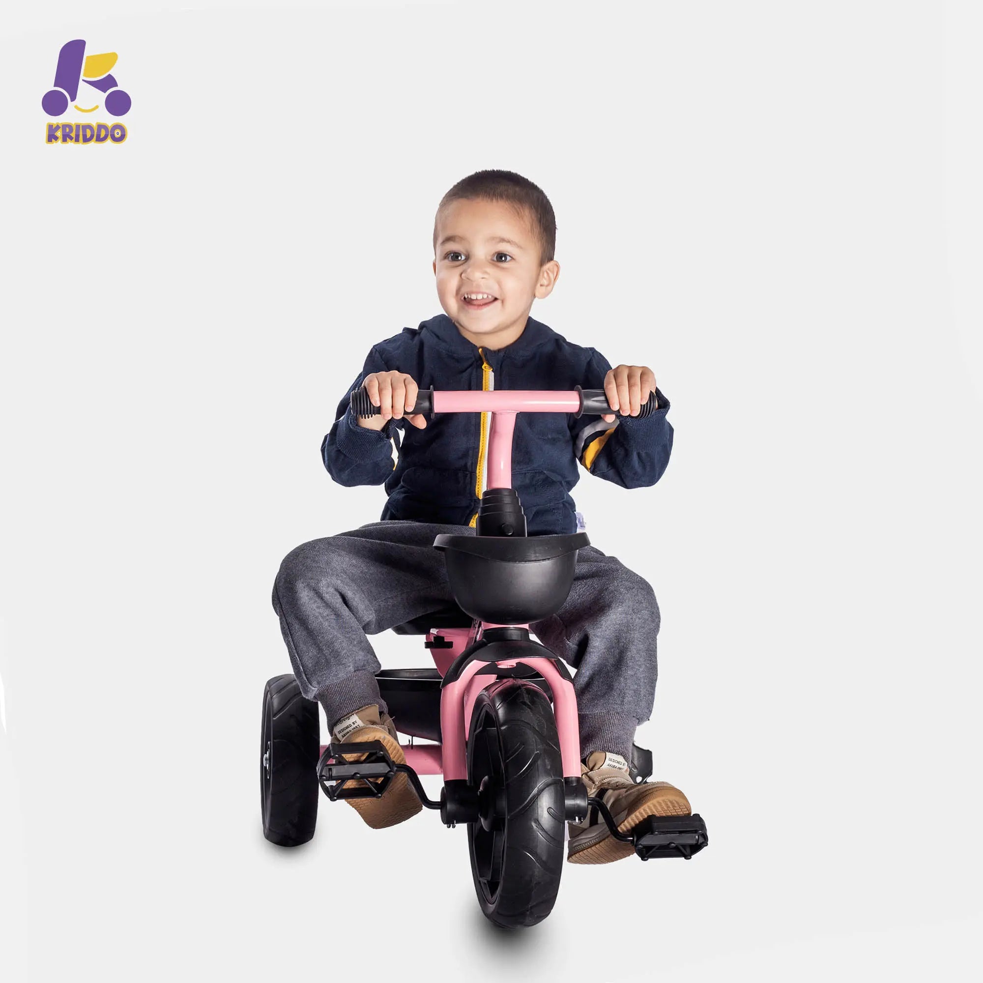 KRIDDO Toddler Training Tricycle With Fixed Wheels for 2 to 5 Years Old Pink