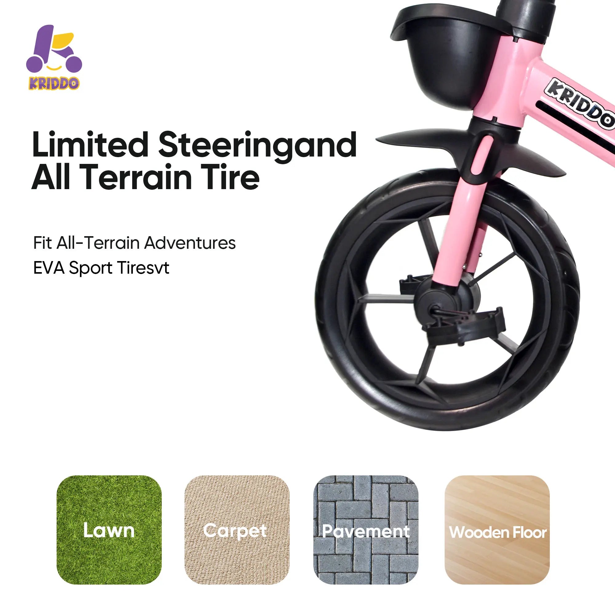 KRIDDO Toddler Training Tricycle With Fixed Wheels for 2 to 5 Years Old Pink