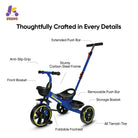 KRIDDO 2-in-1 Toddler Push Tricycle with Handle for 18 Months to 5 Years Old Blue