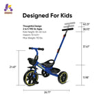 KRIDDO 2-in-1 Toddler Push Tricycle with Handle for 18 Months to 5 Years Old Blue