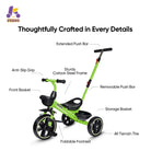 KRIDDO 2-in-1 Toddler Push Tricycle with Handle for 18 Months to 5 Years Old Green