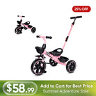 KRIDDO 2-in-1 Toddler Push Tricycle with Handle for 18 Months to 5 Years Old Pink