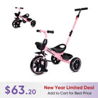 KRIDDO 2-in-1 Toddler Push Tricycle with Handle for 18 Months to 5 Years Old Pink