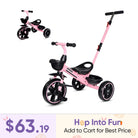 KRIDDO 2-in-1 Toddler Push Tricycle with Handle for 18 Months to 5 Years Old Pink