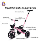 KRIDDO 2-in-1 Toddler Push Tricycle with Handle for 18 Months to 5 Years Old Pink
