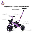 KRIDDO 2-in-1 Toddler Push Tricycle with Handle for 18 Months to 5 Years Old Purple