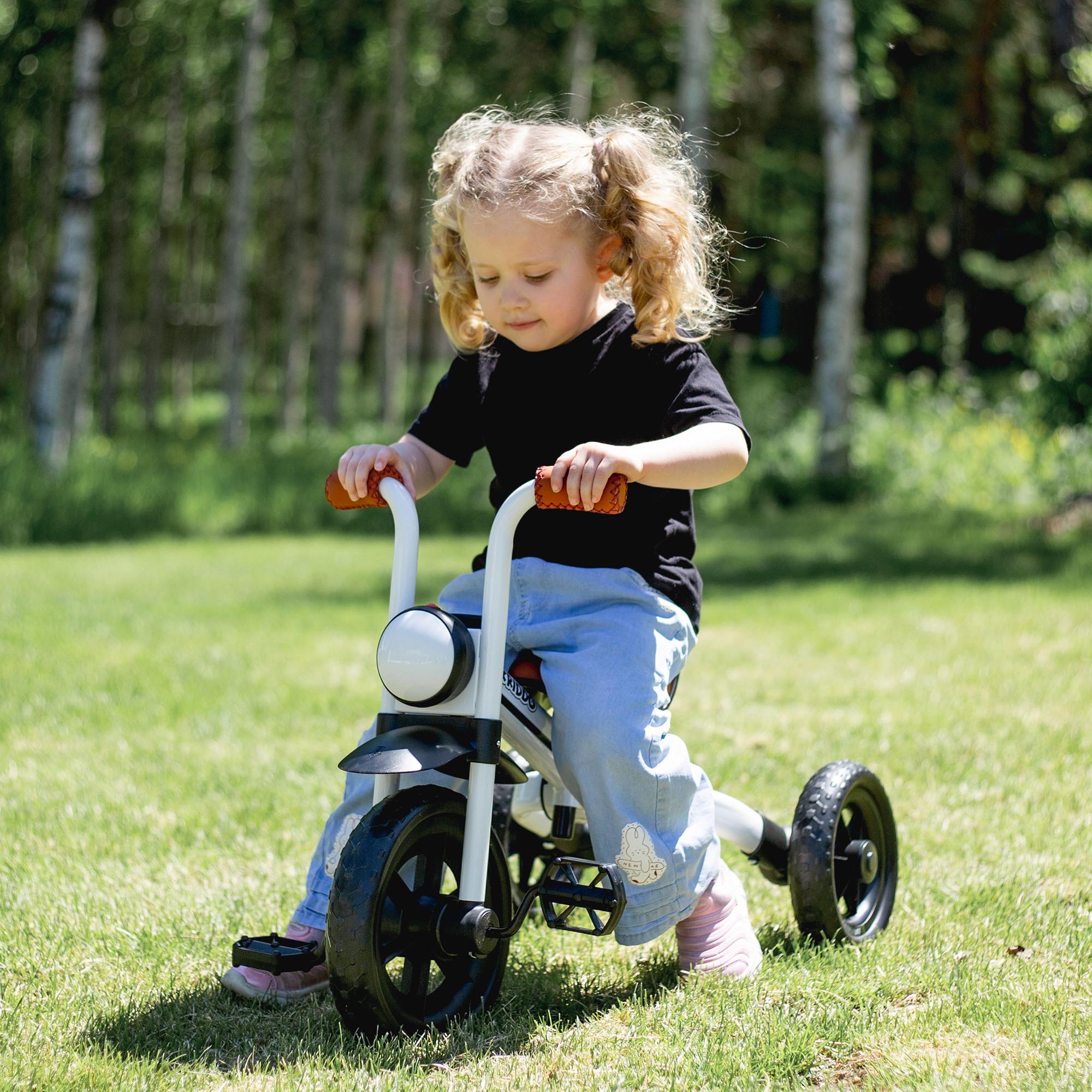 KRIDDO 2-in-1 Foldable Tricycle For Toddlers with Headlight For 2 to 5 Year Old White