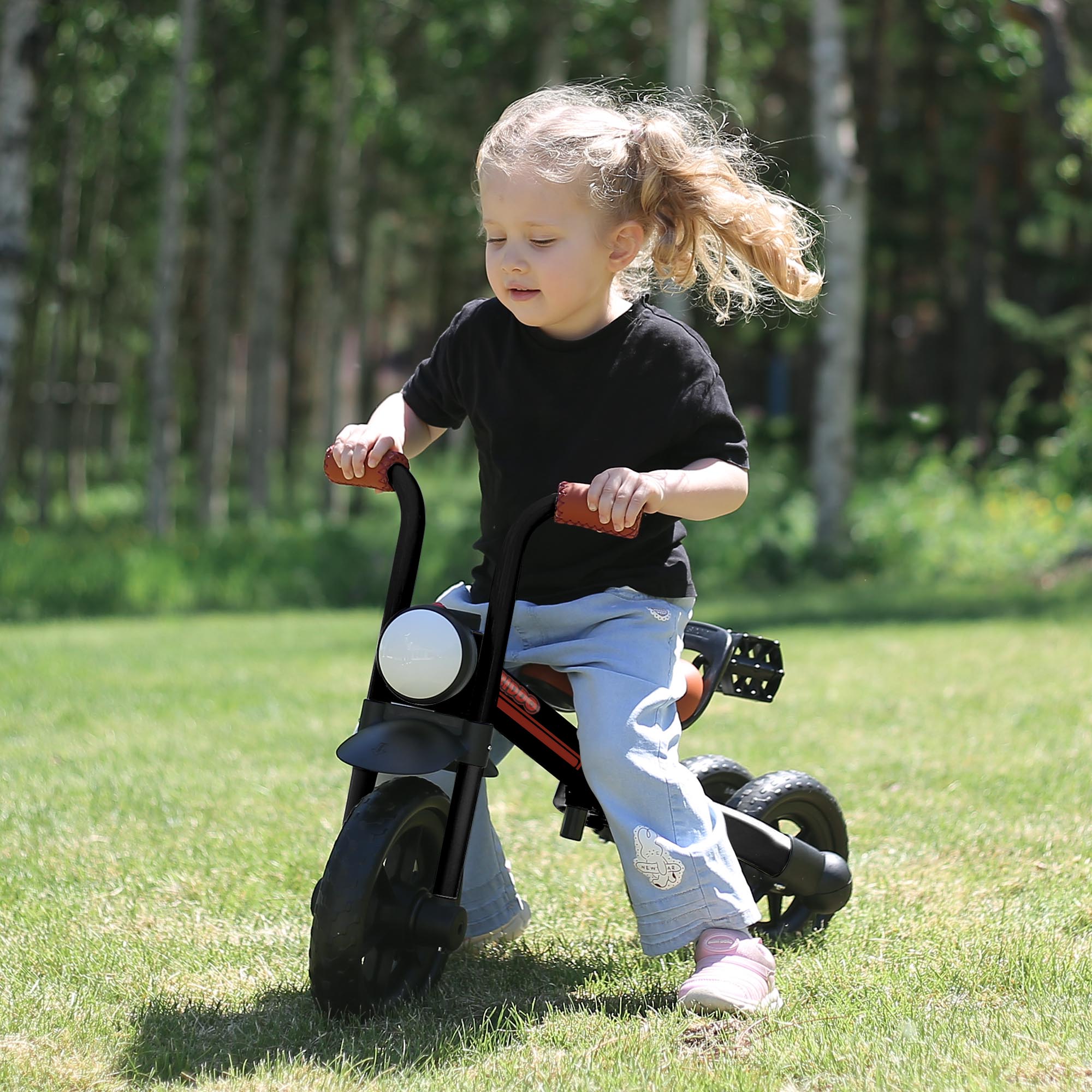 KRIDDO 2-in-1 Foldable Tricycle For Toddlers with Headlight For 2 to 5 Year Old Black