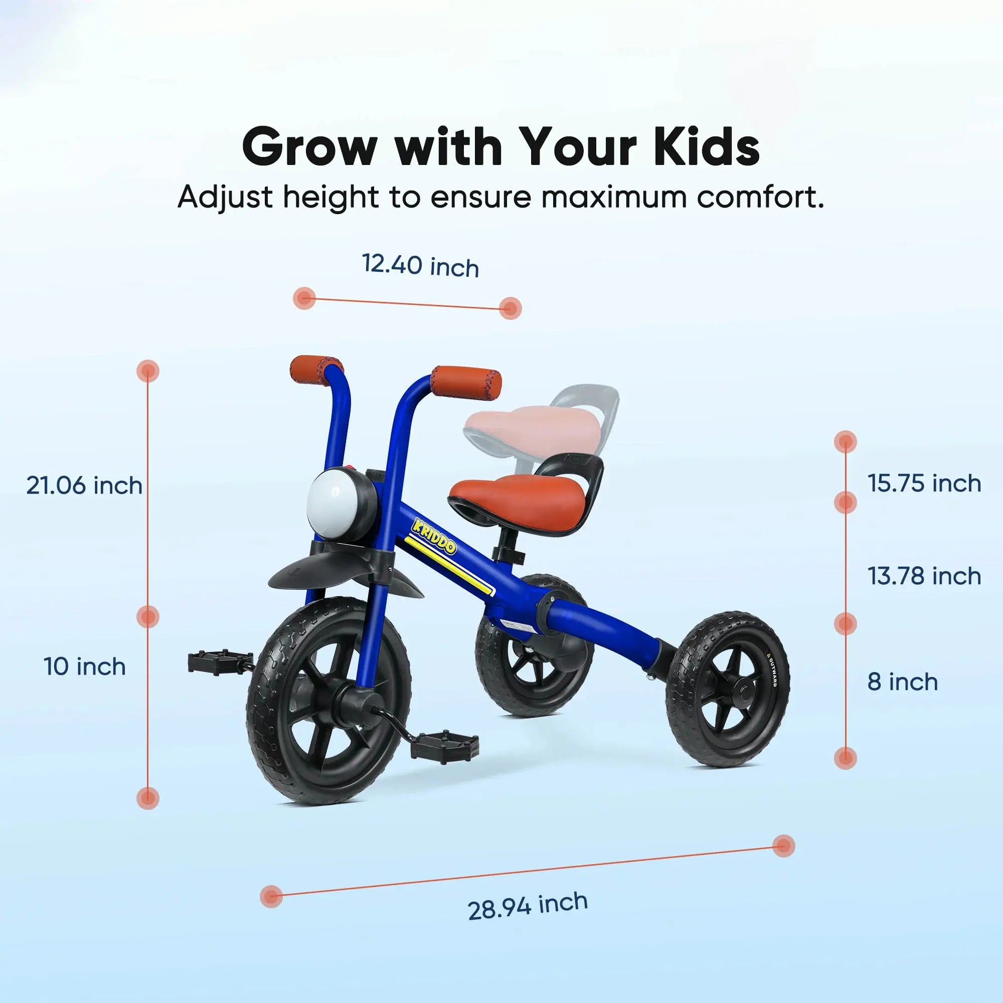 KRIDDO 2-in-1 Foldable Tricycle For Toddlers with Headlight For 2 to 5 Year Old Blue