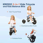 KRIDDO 2-in-1 Foldable Tricycle For Toddlers with Headlight For 2 to 5 Year Old White