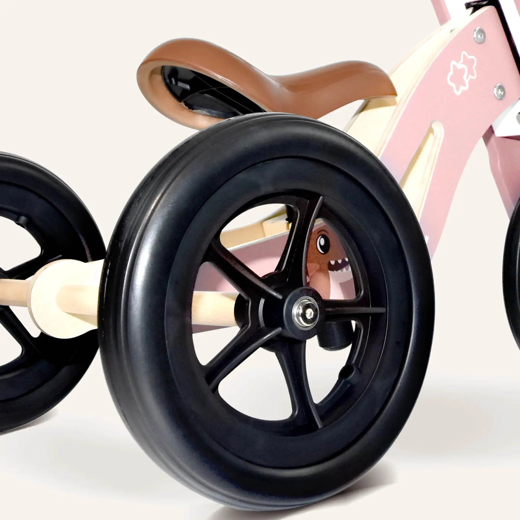 KRIDDO Kids Wooden Tricycle with Adjustable Seat for 1 to 4 Years Old Pink