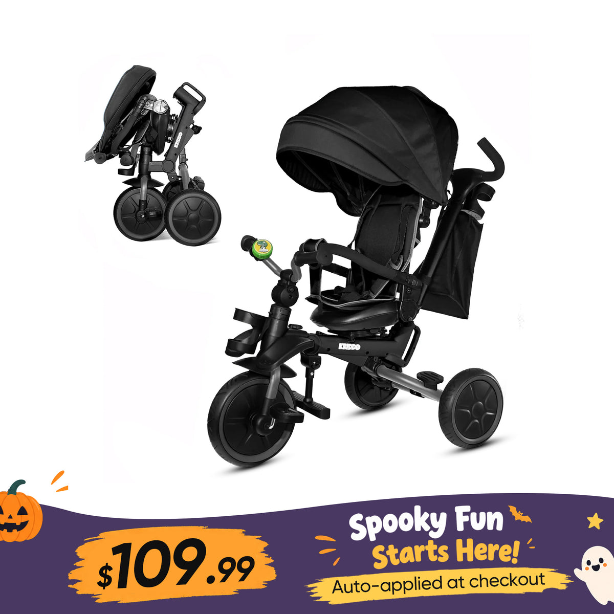 KRIDDO 8-in-1 Kids Stroller Tricycle with bell and Adjustable Seat for 18 Months to 5 Years Old