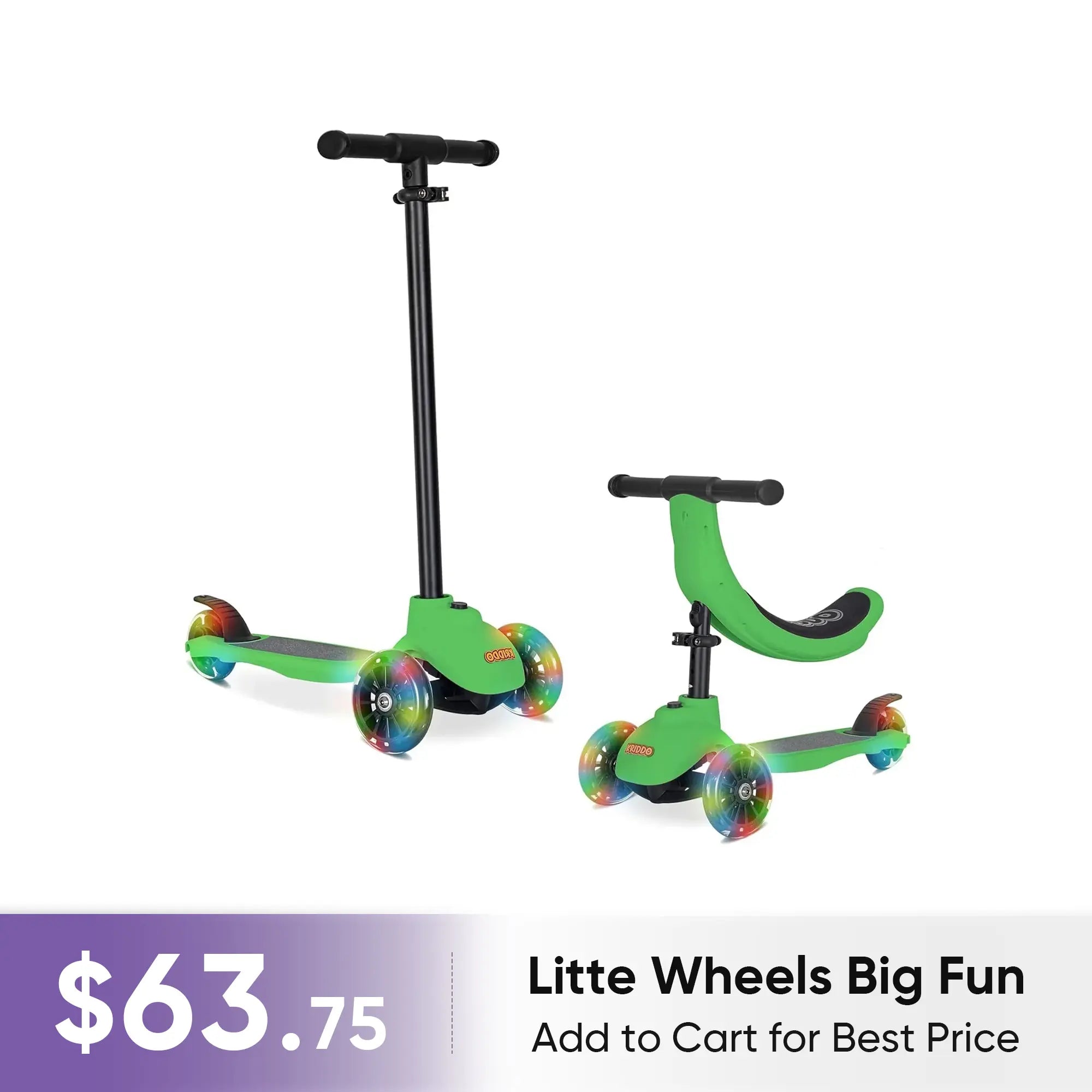 KRIDDO kids 5 in 1 scooter green