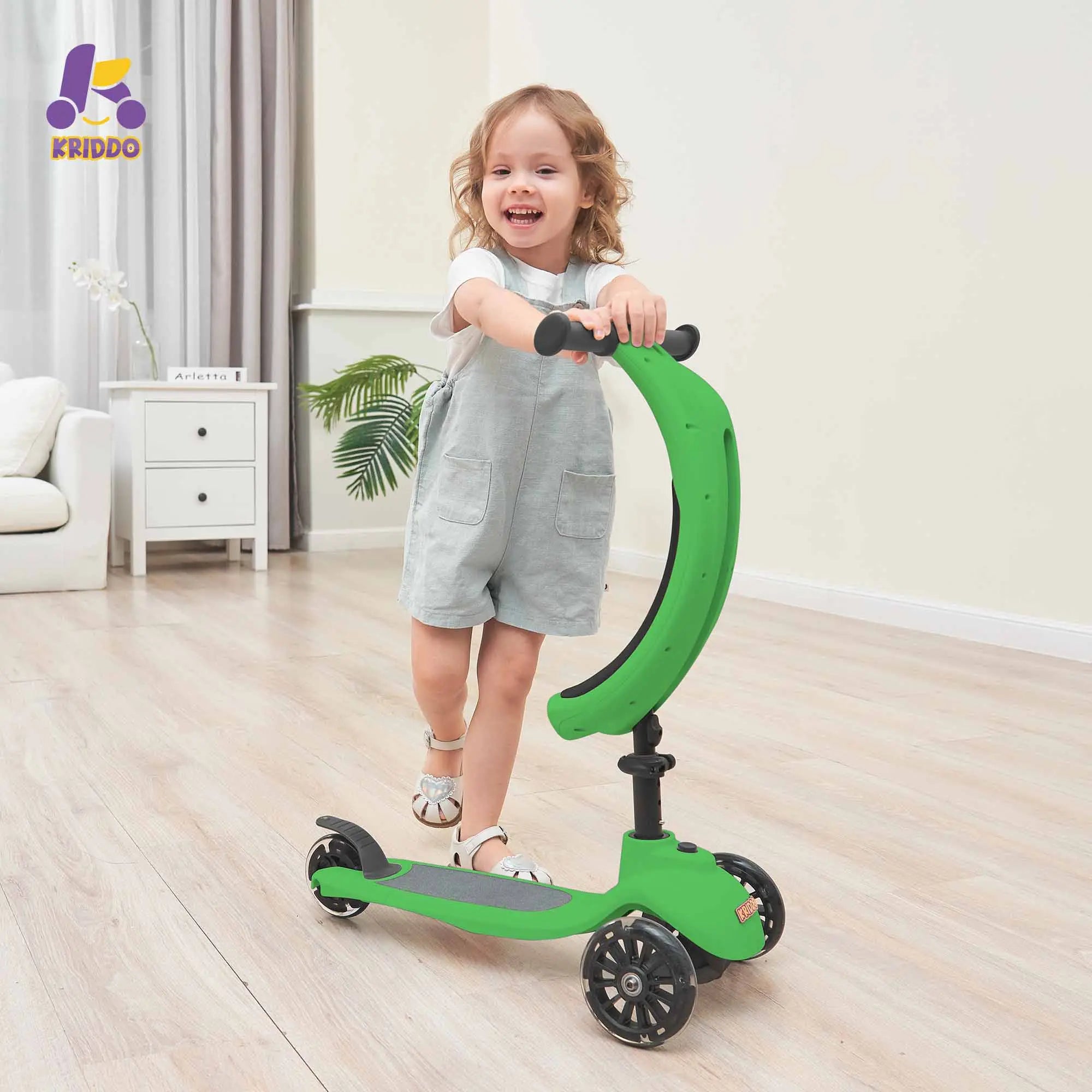 KRIDDO Kids Scooters with Removable Seat for 1.5 to 5 Years Old 5-in-1 Green
