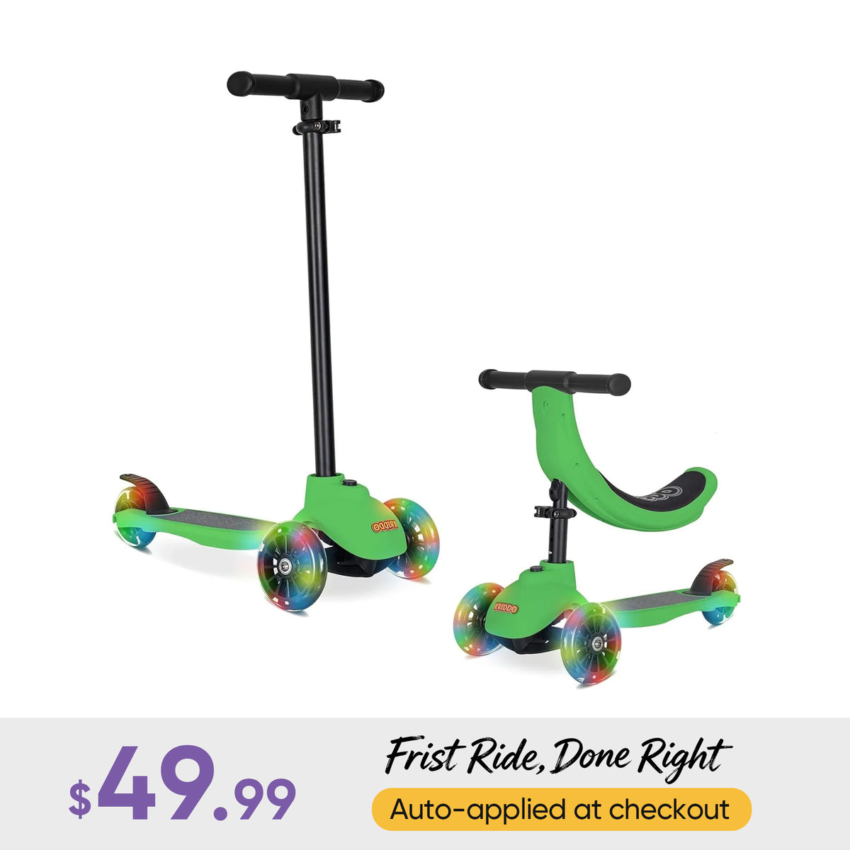 KRIDDO kids 5 in 1 scooter green