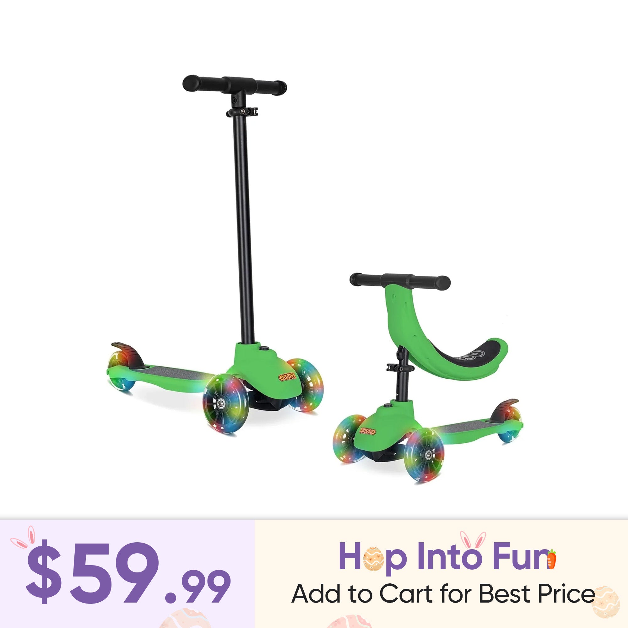 KRIDDO kids 5 in 1 scooter green