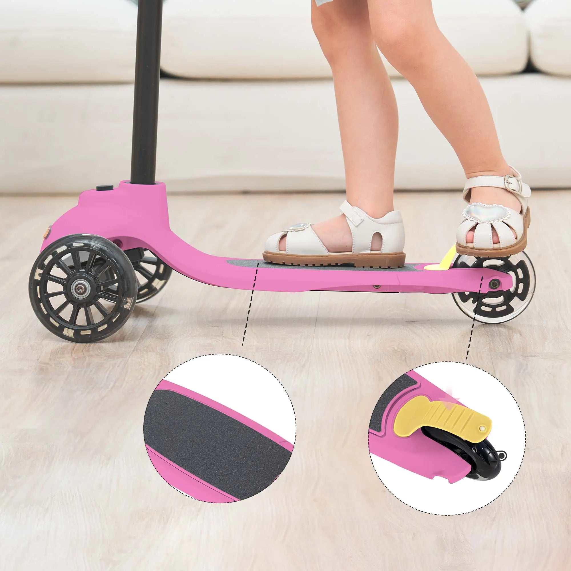 KRIDDO Kids Scooters with Removable Seat for 1.5 to 5 Years Old 5-in-1 Pink