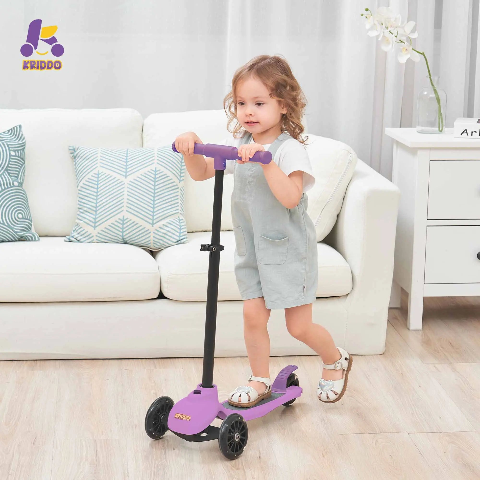 KRIDDO Kids Scooters with Removable Seat for 1.5 to 5 Years Old 5-in-1 Purple