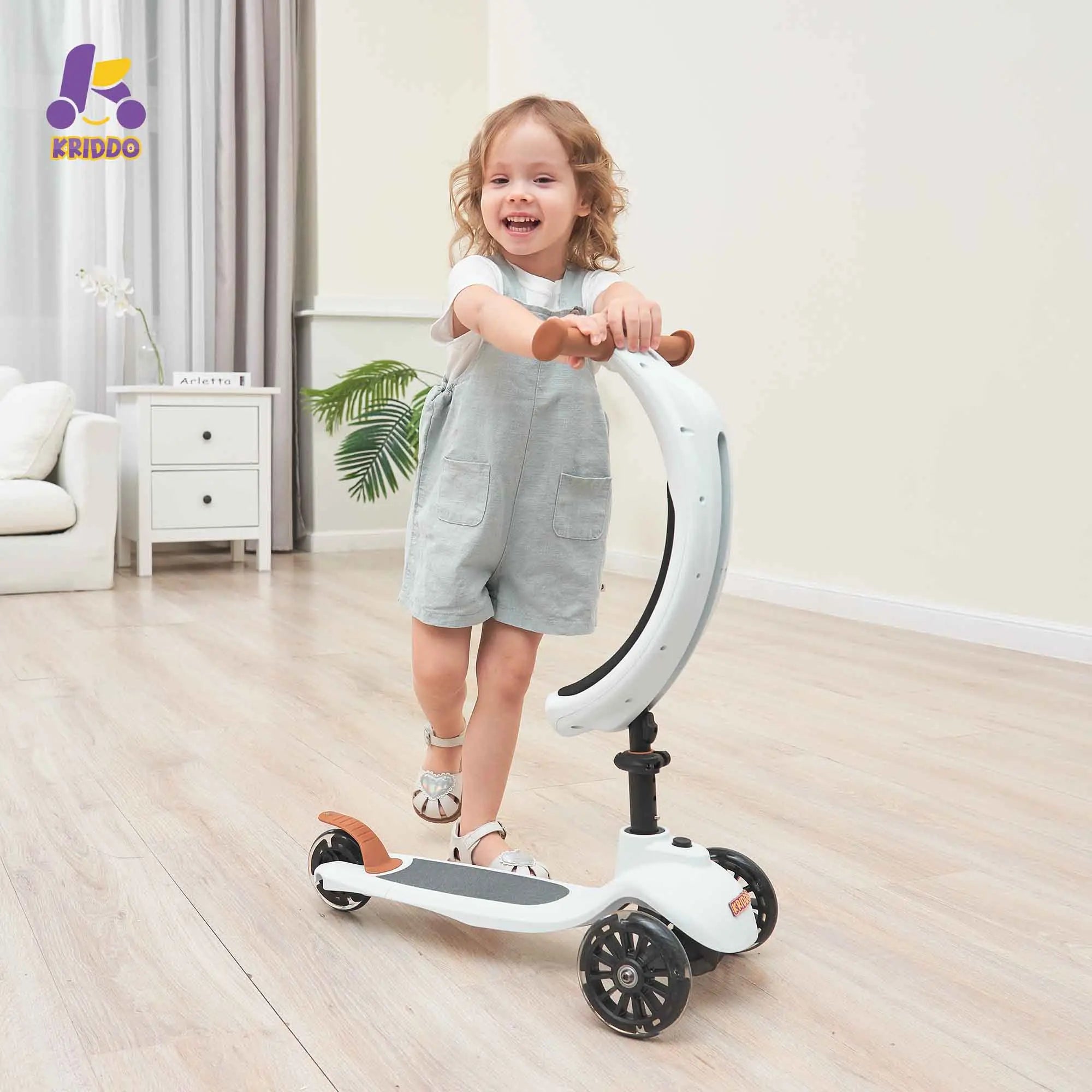 KRIDDO Kids Scooters with Removable Seat for 1 to 5 Years Old White 3-in-1