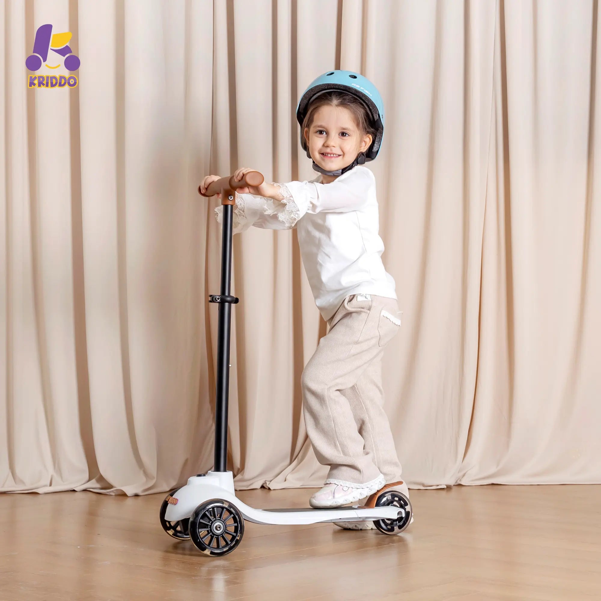 KRIDDO Kids Scooters with Removable Seat for 1 to 5 Years Old White 3-in-1