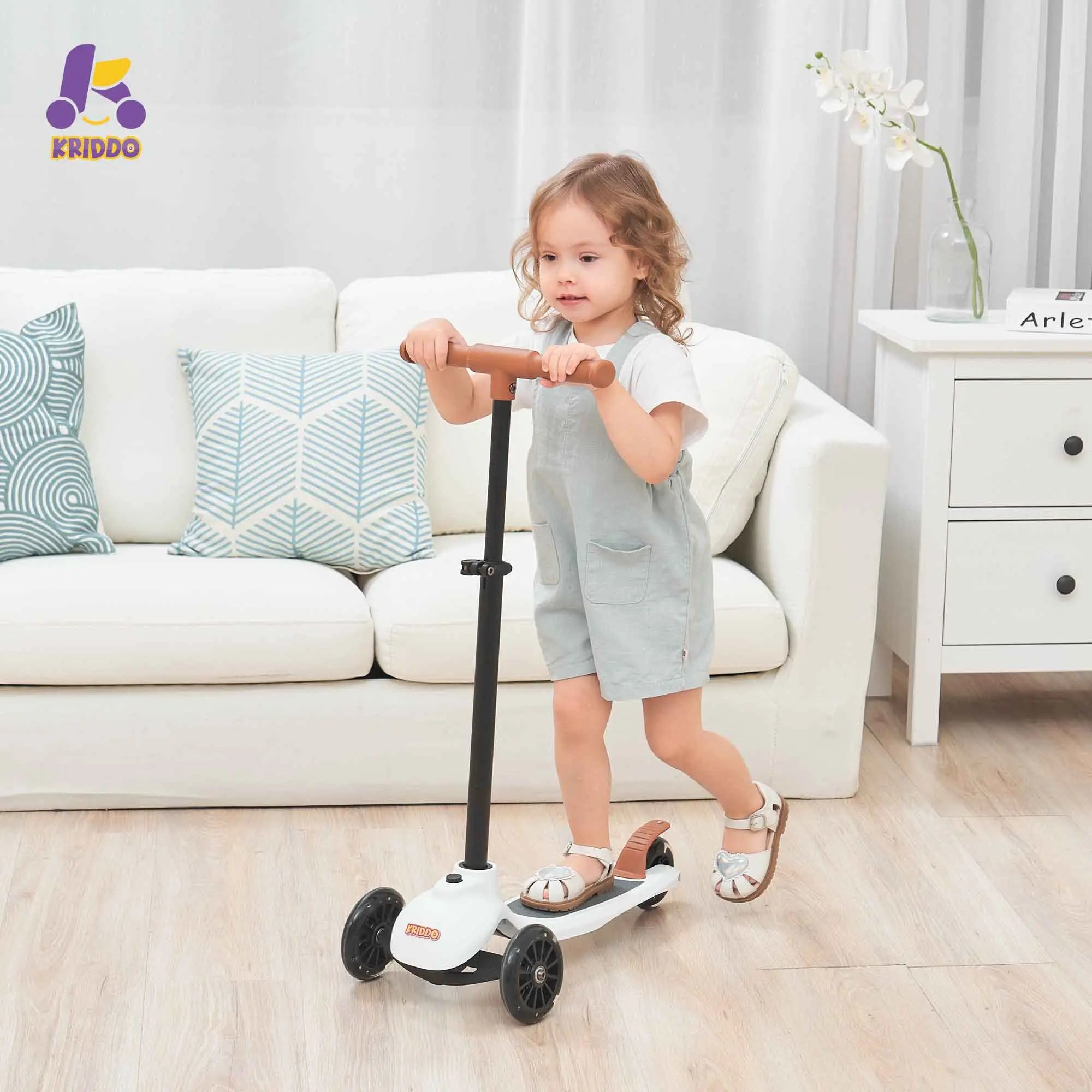 KRIDDO Kids Scooters with Removable Seat for 1 to 5 Years Old White 3-in-1