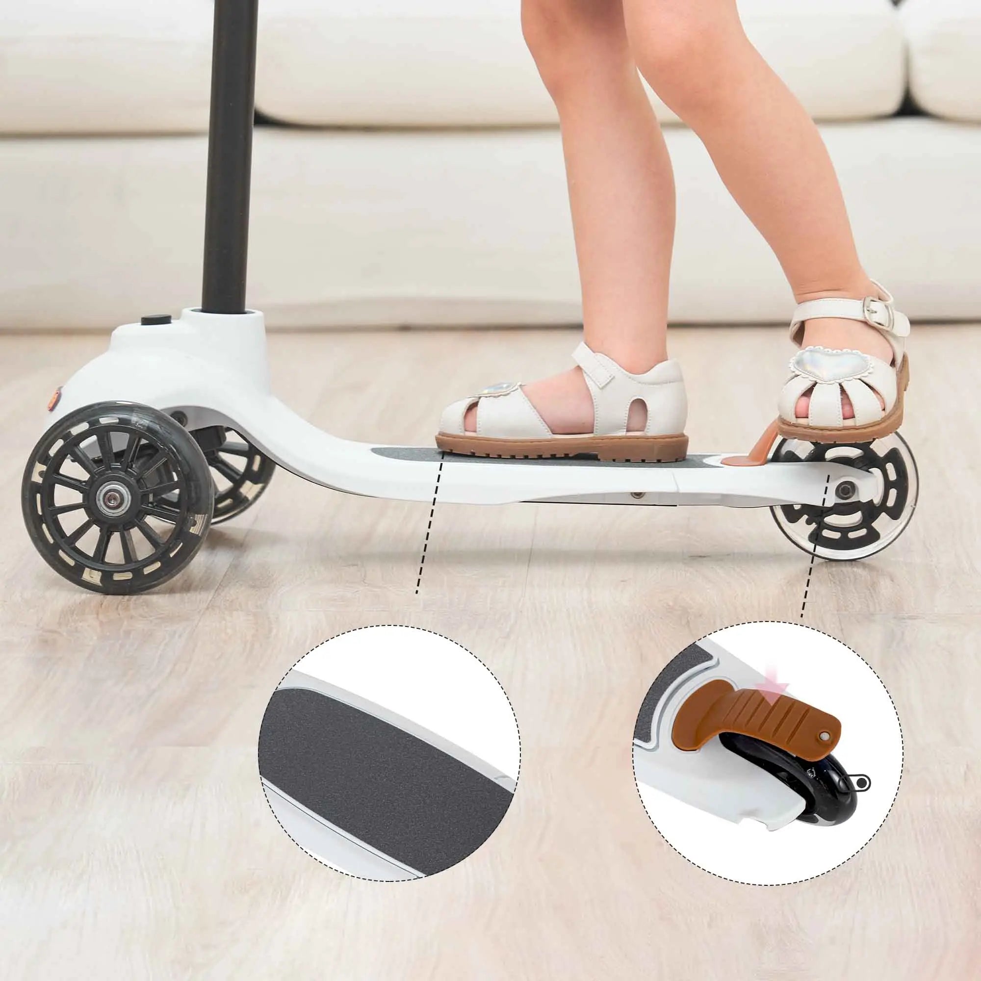 KRIDDO Kids Scooters with Removable Seat for 1 to 5 Years Old White 3-in-1