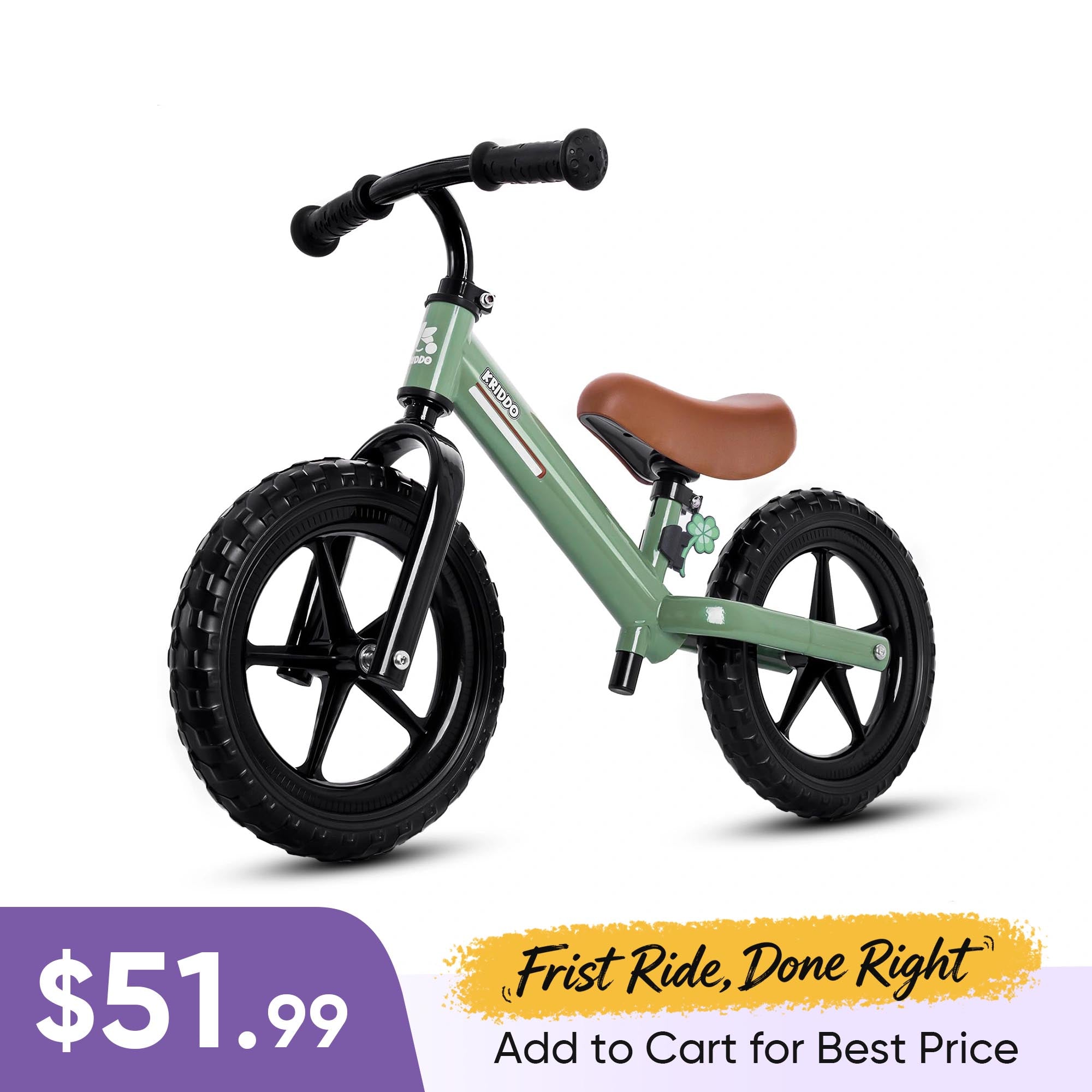 KRIDDO Toddler Balance Bike With Dual Bearing Wheels For 2 to 5 Years Old Green