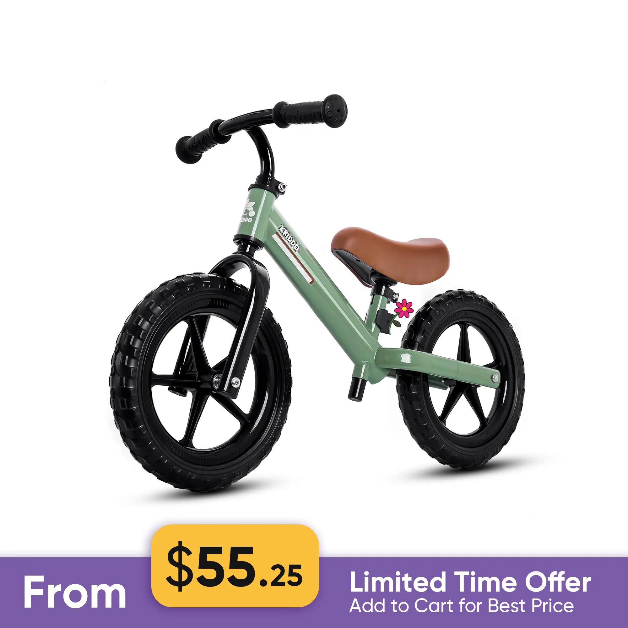 KRIDDO Toddler Balance Bike With Dual Bearing Wheels For 2 to 5 Years Old Green