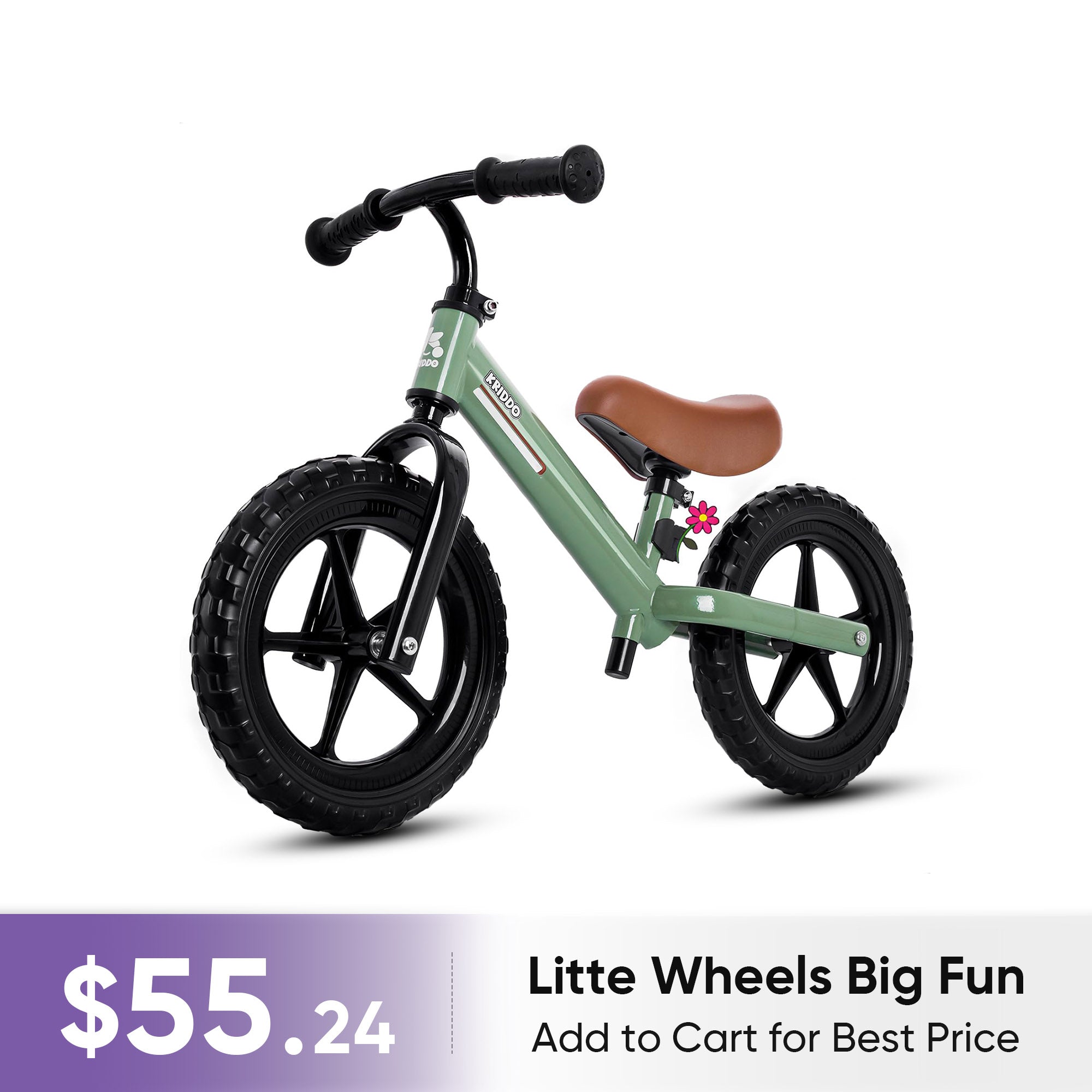 KRIDDO Toddler Balance Bike With Dual Bearing Wheels For 2 to 5 Years Old Green