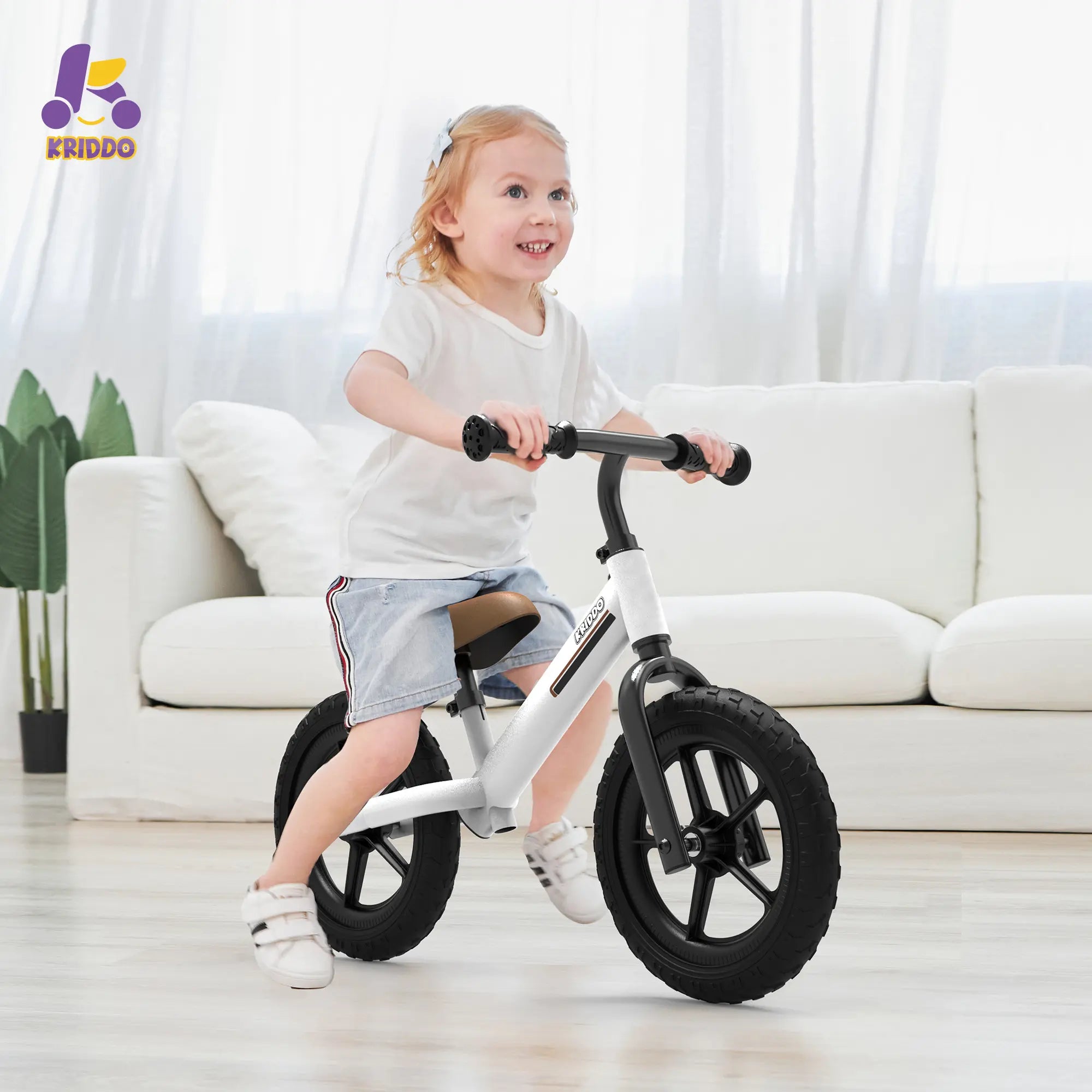 KRIDDO Toddler Balance Bike With Dual Bearing Wheels For 2 to 5 Years Old White