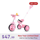 KRIDDO 2-in-1 Pink Toddler Trike with Parent Handle