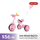 KRIDDO 2-in-1 Pink Toddler Trike with Parent Handle