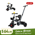 KRIDDO 2-in-1 Kids Tricycle with Steering Push Handle for Ages 18 Months to 5 Years Grey