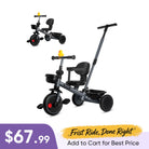 KRIDDO 2-in-1 Kids Tricycle with Steering Push Handle for Ages 18 Months to 5 Years Grey